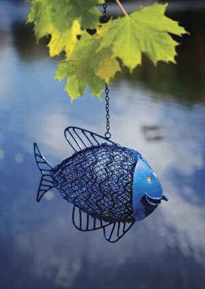 Blue Fish Hanging Steel Mesh Bird Feeder