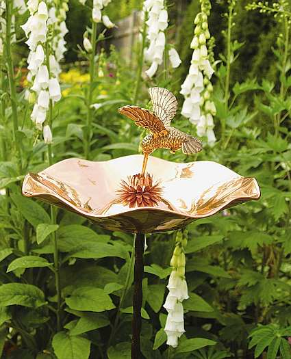 Achla Copper Hummingbird Birdbath with Stake