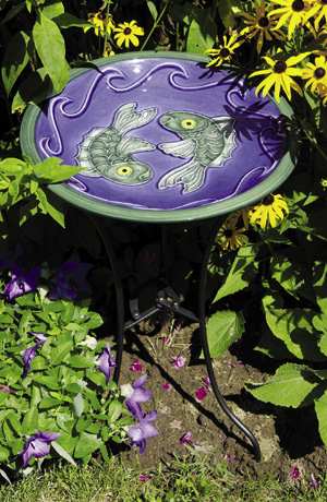 Achla Blue Fish Ceramic Birdbath