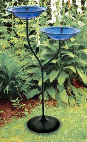Achla Cobalt Blue Crackle Glass Bird Bath Set of 2
