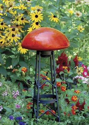 Achla Crackle Glass Toadstool Mandarin Red