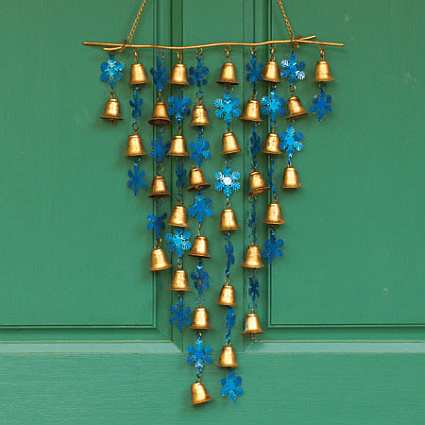 Shimmering Bells With Snowflakes Wall Hanging