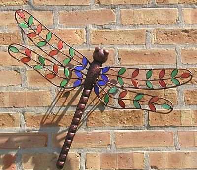 Stain Glass  on Glass Dragonfly Wall Hanging  Handcrafted Stained Glass Wall Art