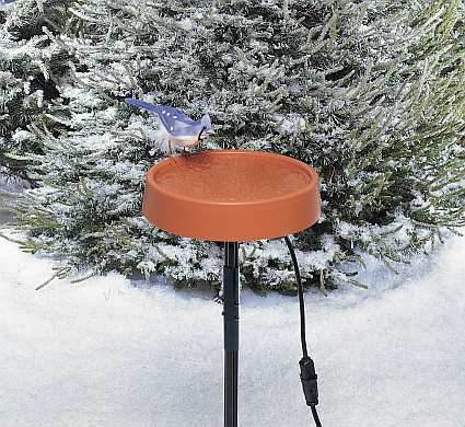 12" Heated Terracotta Bird Bath w/Metal Stand