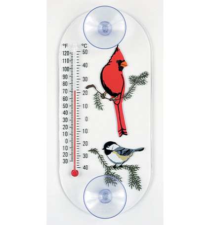 Cardinal & Chickadee Window Thermometer