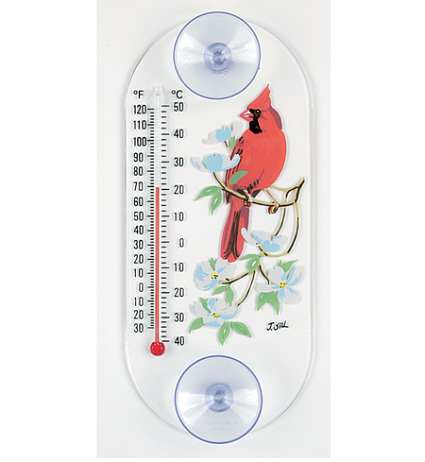 Cardinal & Dogwood Window Thermometer