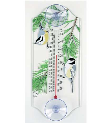 Chickadee & Nuthatch Window Thermometer