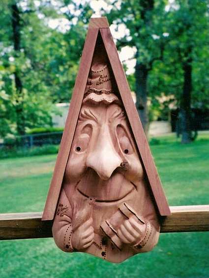 Carved Birdwatcher "Chickadee Chet" Birdhouse