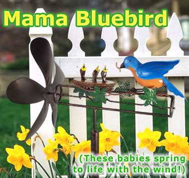 Bluebird Mama & Baby Whirligig With Pole