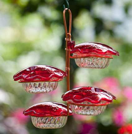 Copper Hummingbird Feeder Quad Cup
