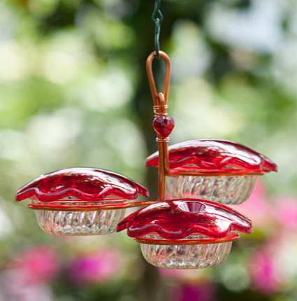 Copper Hummingbird Feeder Triple Cup