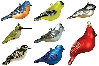 Blown Glass Bird Ornament Collection Set of 8