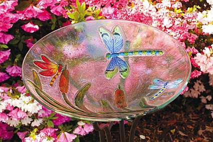 Bathroom Store on Dragonflies Glass Bird Bath  Decorative Glass Birdbath  Ornamental