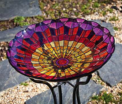 Stained Glass Azalea Mosaic Bird Bath