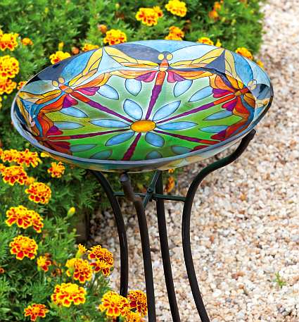 Bathroom Stores on Stained Glass Dragonfly Dance Bird Bath  Decorative Glass Birdbath