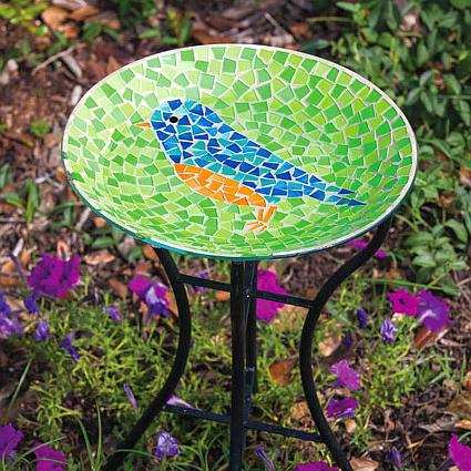 Bright and Cheerful Bluebird Mosaic Glass Birdbath