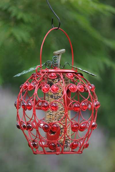 Filigree Jeweled Apple Caged Bird Feeder