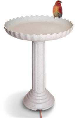 Scalloped Heated Birdbath w/Pedestal Gray Stone