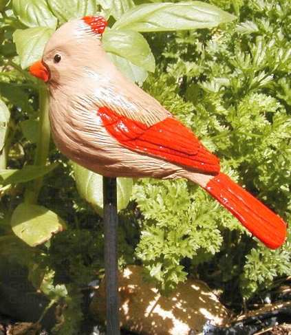 Female Cardinal Garden Bird Stick