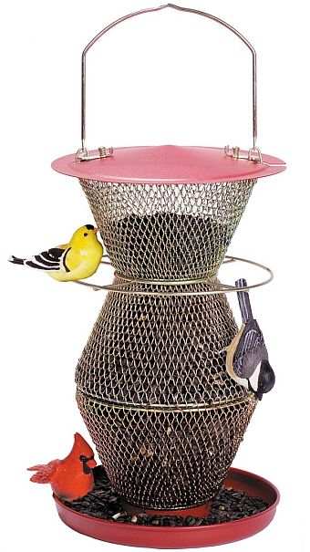 No/No Red & Brass 3-Tier Standard Bird Feeder