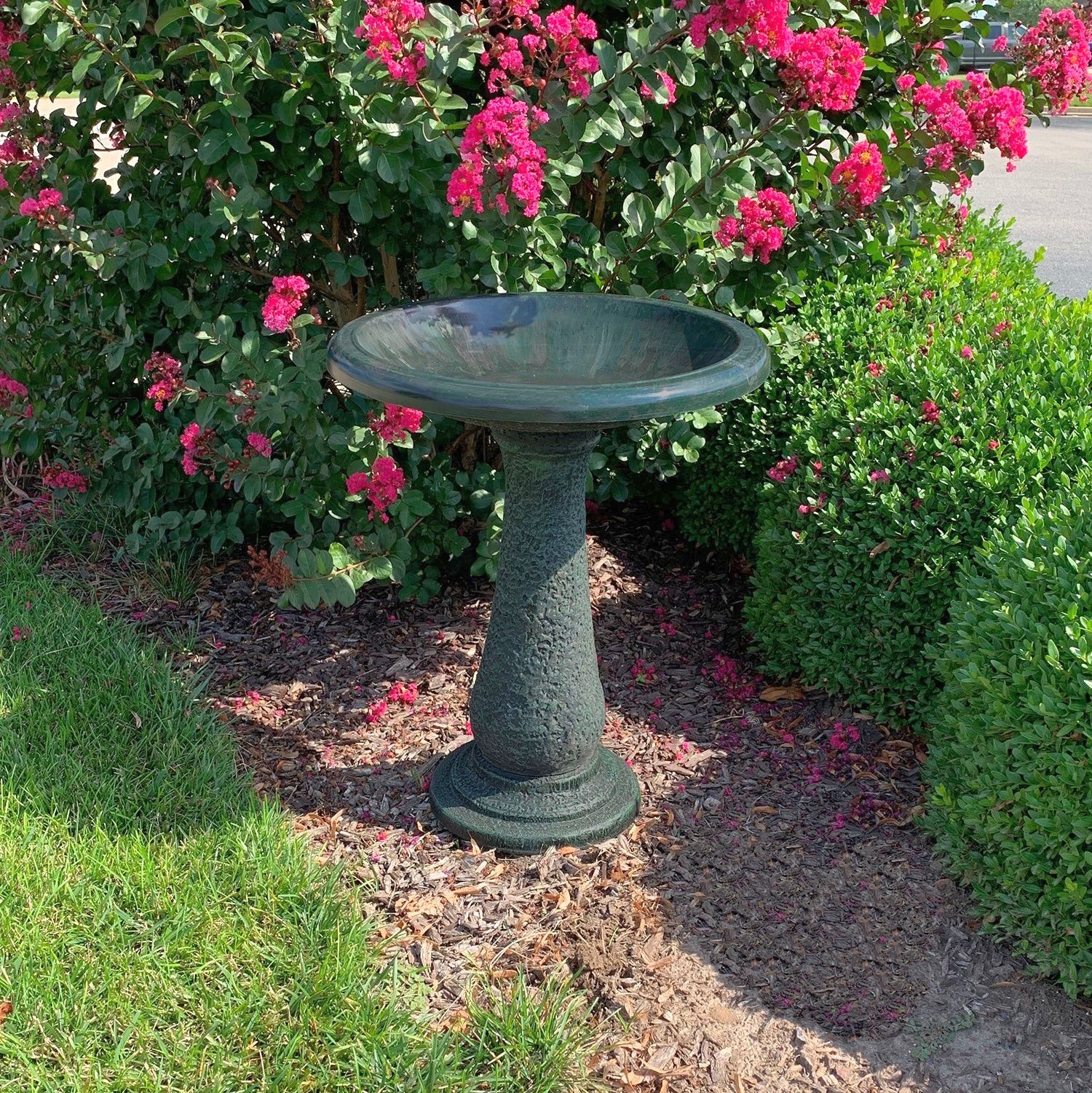 Tierra Garden Green Fiber Clay Birdbath w/Pedestal