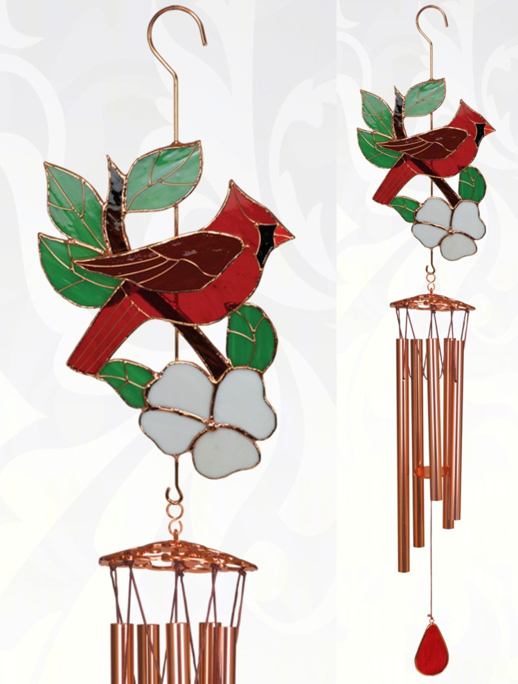 Stained Glass Windchime Cardinal Large