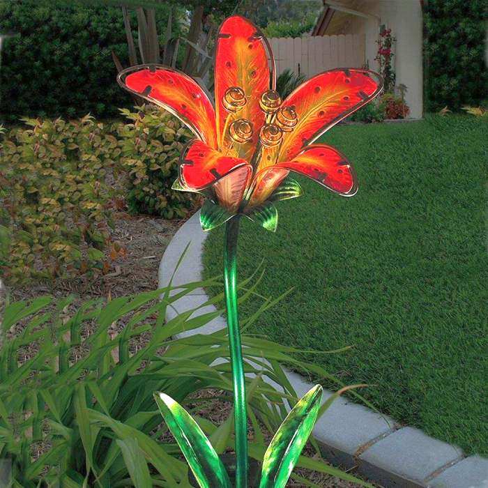 Solar Tiger Lily Stake Red Set of 2