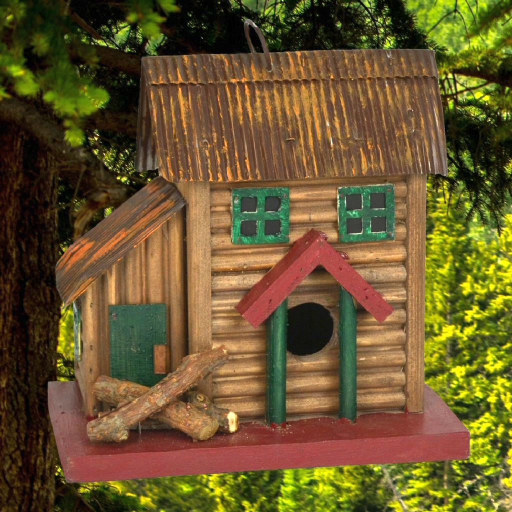 Rustic Two-Story Cabin Birdhouse