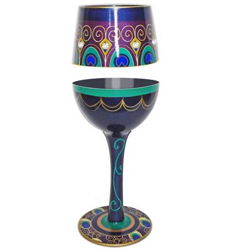 Bottom's Up Wine Glass Peacock