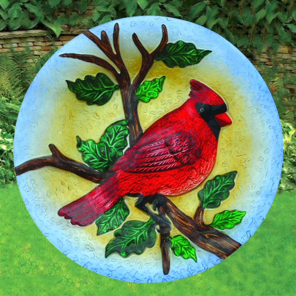 Embossed Majestic Cardinal Glass Bird Bath Bowl