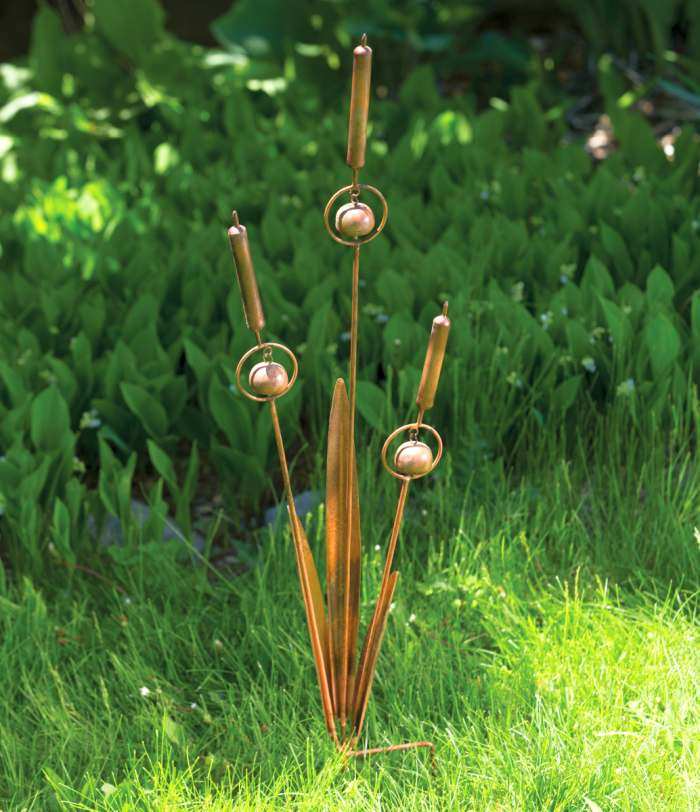 Flamed Copper Triple Cattail Garden Stake