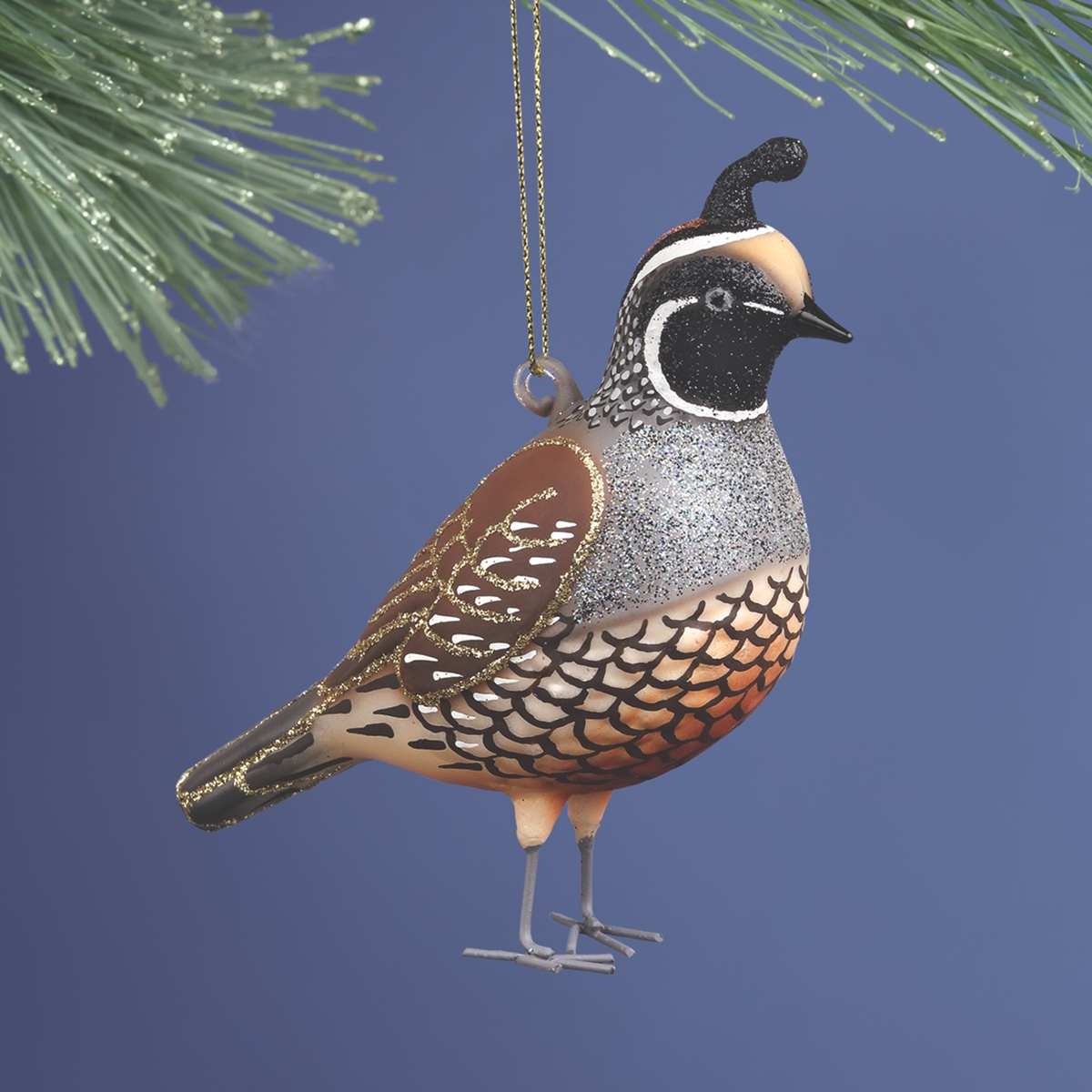 Blown Glass Bird Ornament California Quail