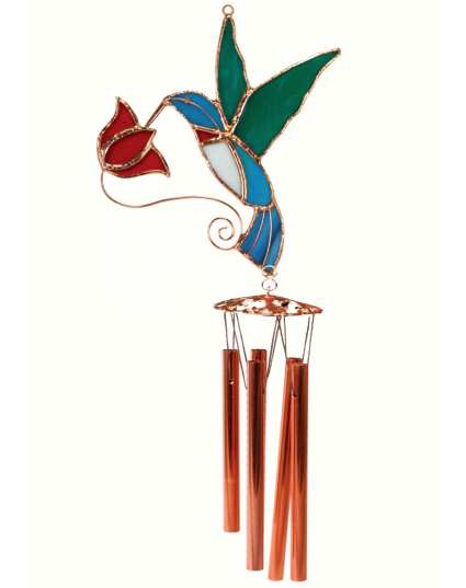 Stained Glass Windchime Hummingbird Red Small
