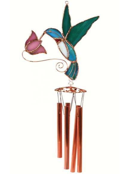 Stained Glass Windchime Hummingbird Pink Small