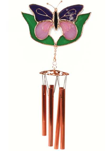 Stained Glass Windchime Butterfly Purple/Pink 21