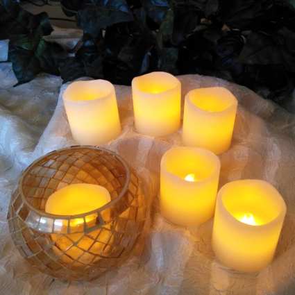 LED Vanilla Candle Wax Votives Melted Top Set of 6