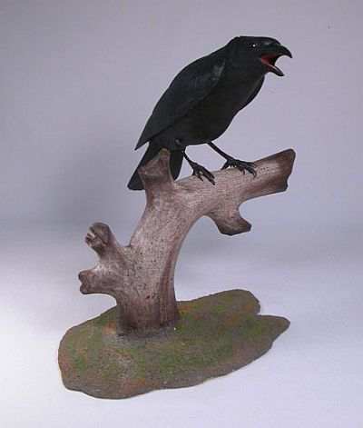 Carved American Crow 10" on Branch