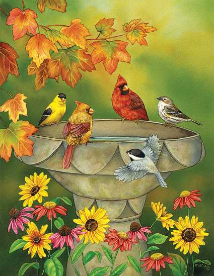 Autumn Birdbath 1000 Piece Jigsaw Puzzle