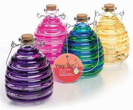 Glass Wasp Trap Large Assorted Colors Set of 4
