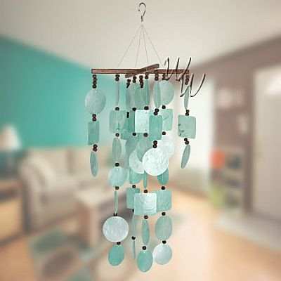 Asli Arts Aqua Capiz Chime with Wooden Beads