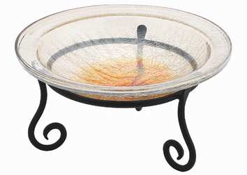 Achla Short Stand with 12" Crackle Glass Birdbath Bowl