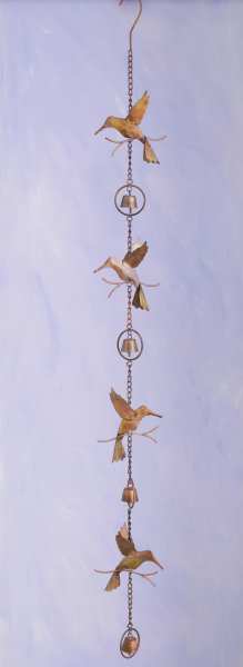 Flamed Copper Hummingbird & Bells Hanging Ornament Chain