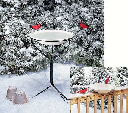 20" Heated Bird Bath with Metal Stand and Deck Mount Hardware