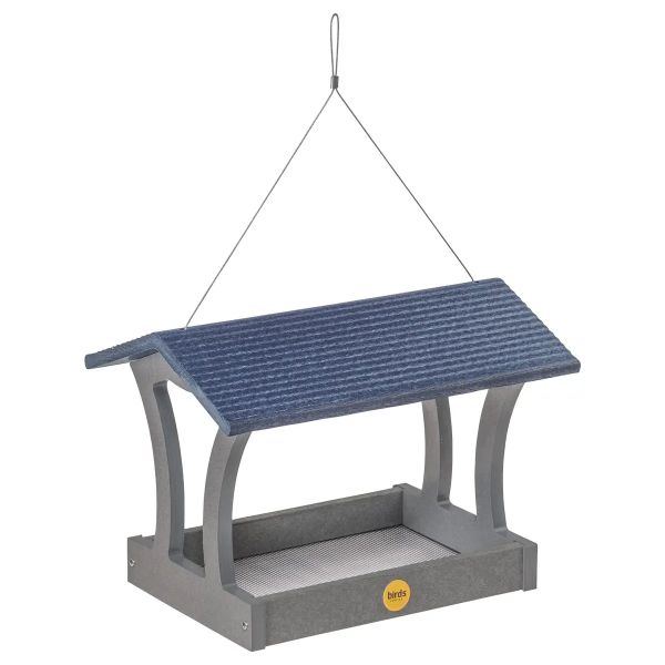 Green Solutions Recycled Plastic Fly-Through Bird Feeder Gray with Blue Roof