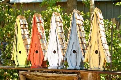 High Cotton Bird House is available in Redwood, Natural, Blue, Limey Yellow, and White colors