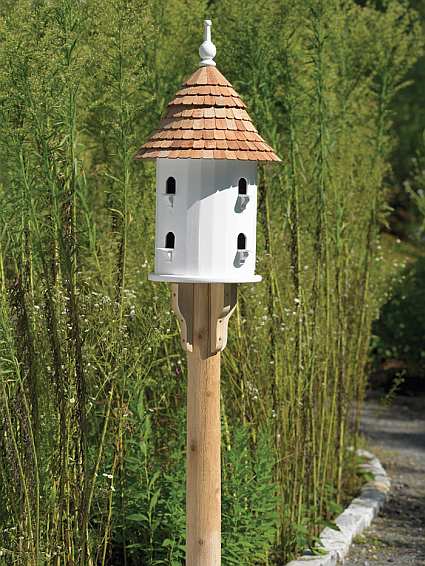 Lazy Hill Bird House mounted to a Lazy Hill Cedar Post with Brackets