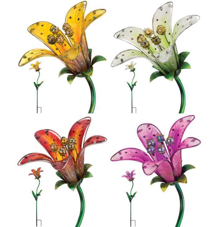 Solar Tiger Lily Garden Stake Collection Set of 4