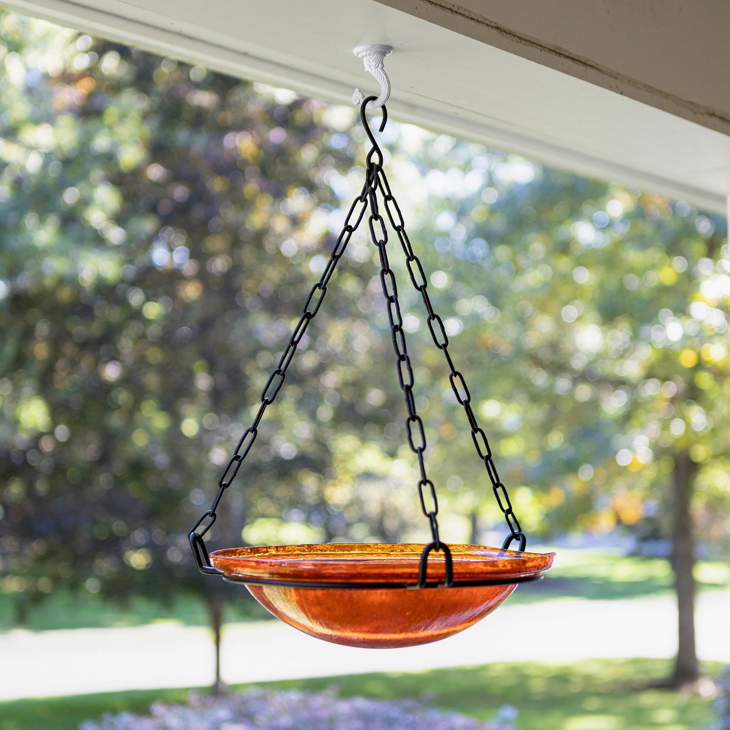 Hanging Crackle Glass Bird Bath 12