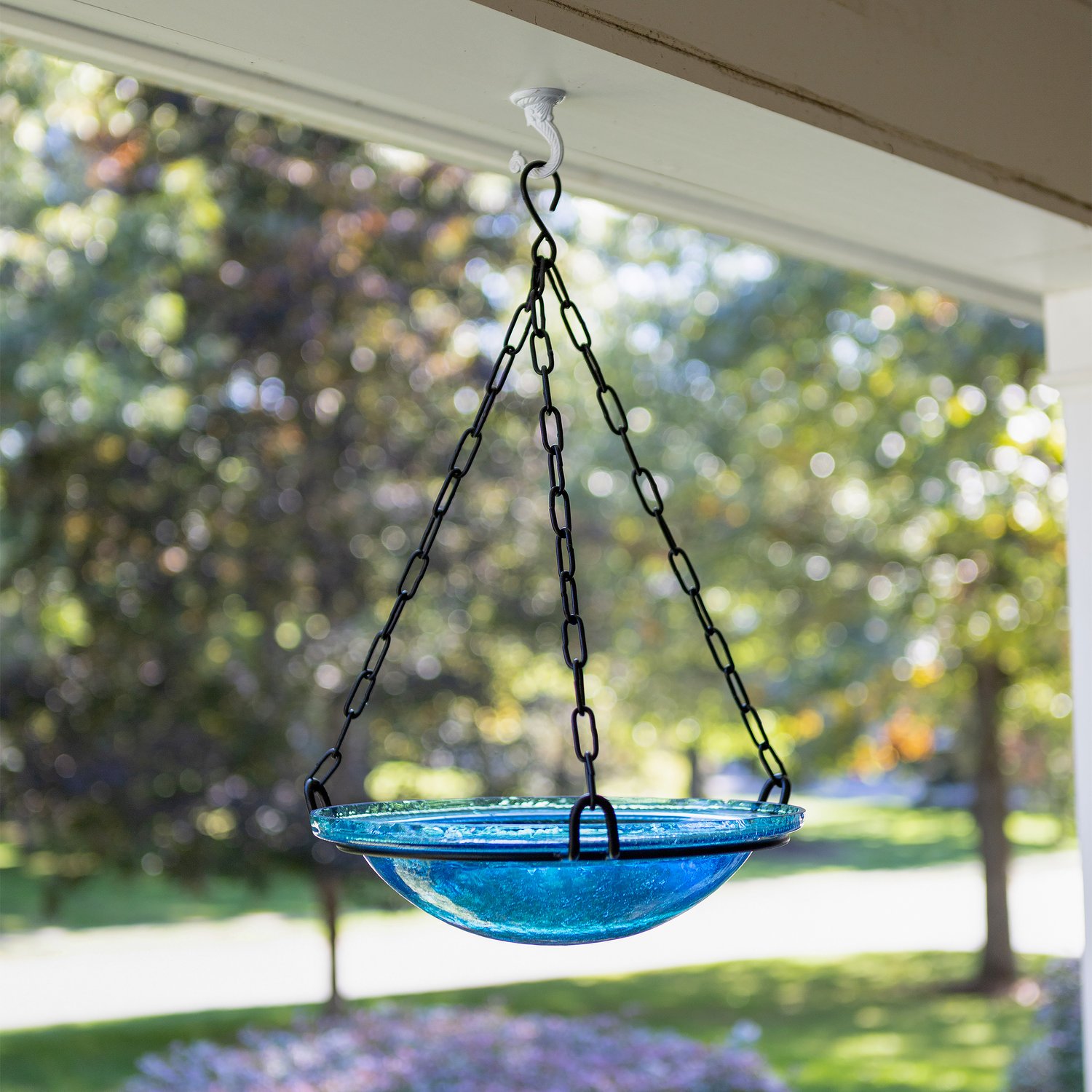 Hanging Crackle Glass Bird Bath 12