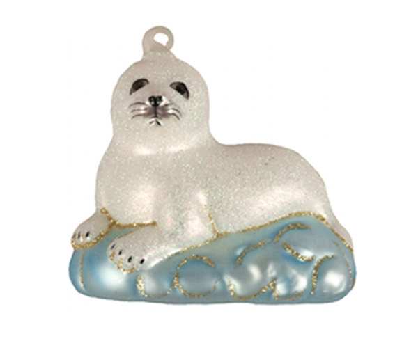 Blown Glass Ornament Baby Harp Seal